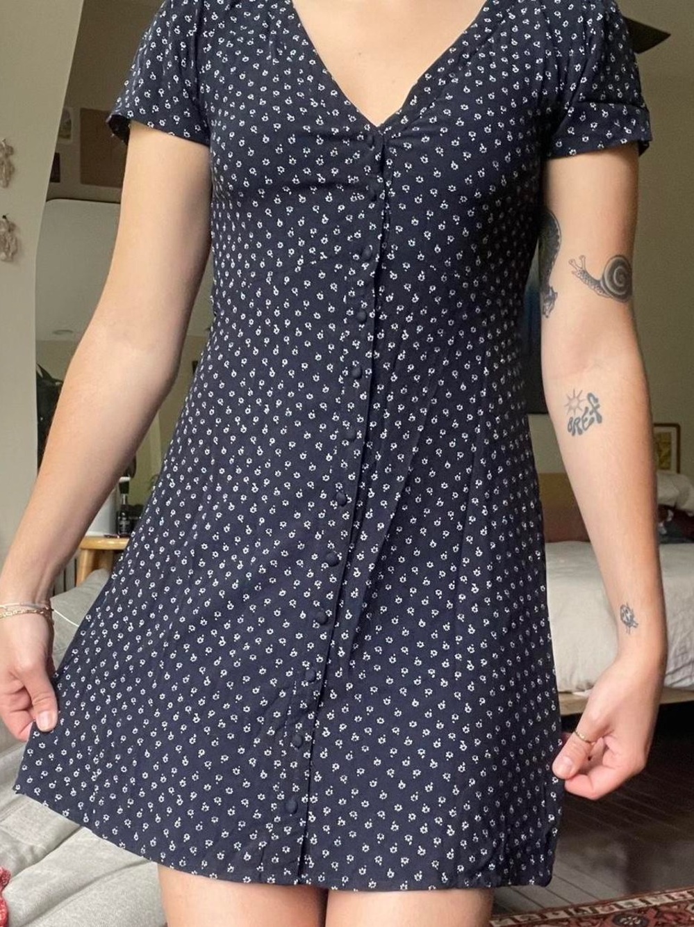 Abercrombie & Fitch Navy Floral Button Front Dress, Size Small
